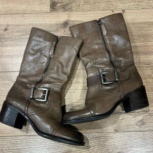Franco Sarto Jelly Brown Leather Short Zip UP Moto Boots Womens Size 7 US